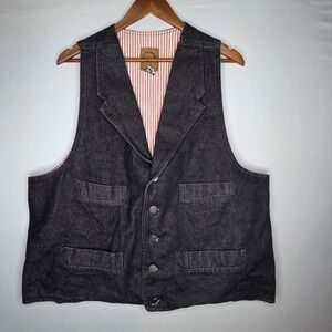 Wah Maker True West Black Denim Vest XL 80's Western Rodeo Country Cowboy‎ USA